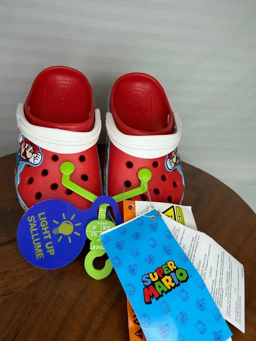 NWT Crocs Kids Super Mario Light-Up C9 Clog Red Blue Lights